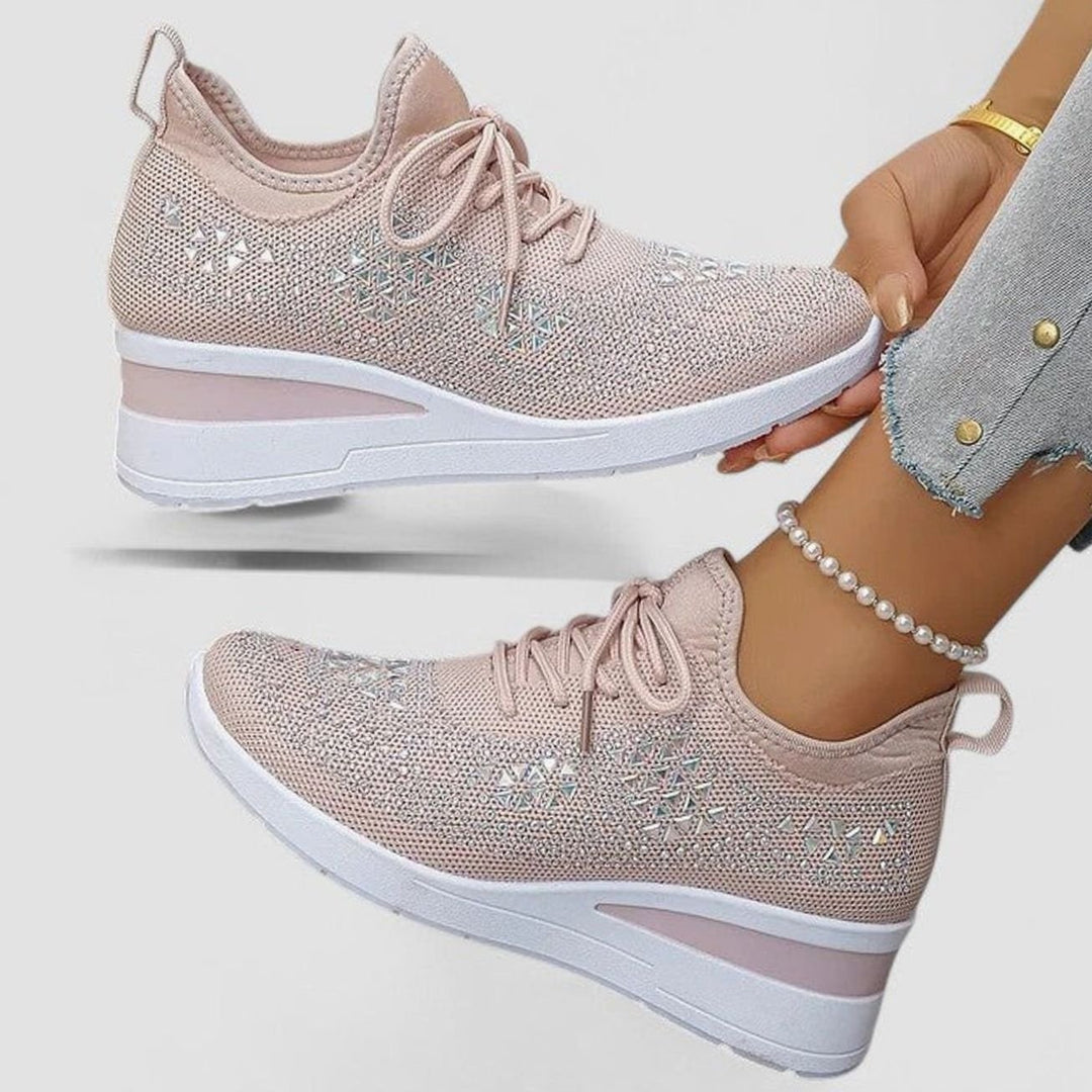 Women's Orthopedic Rhinestone Knit Wedge Sneakers - Pink