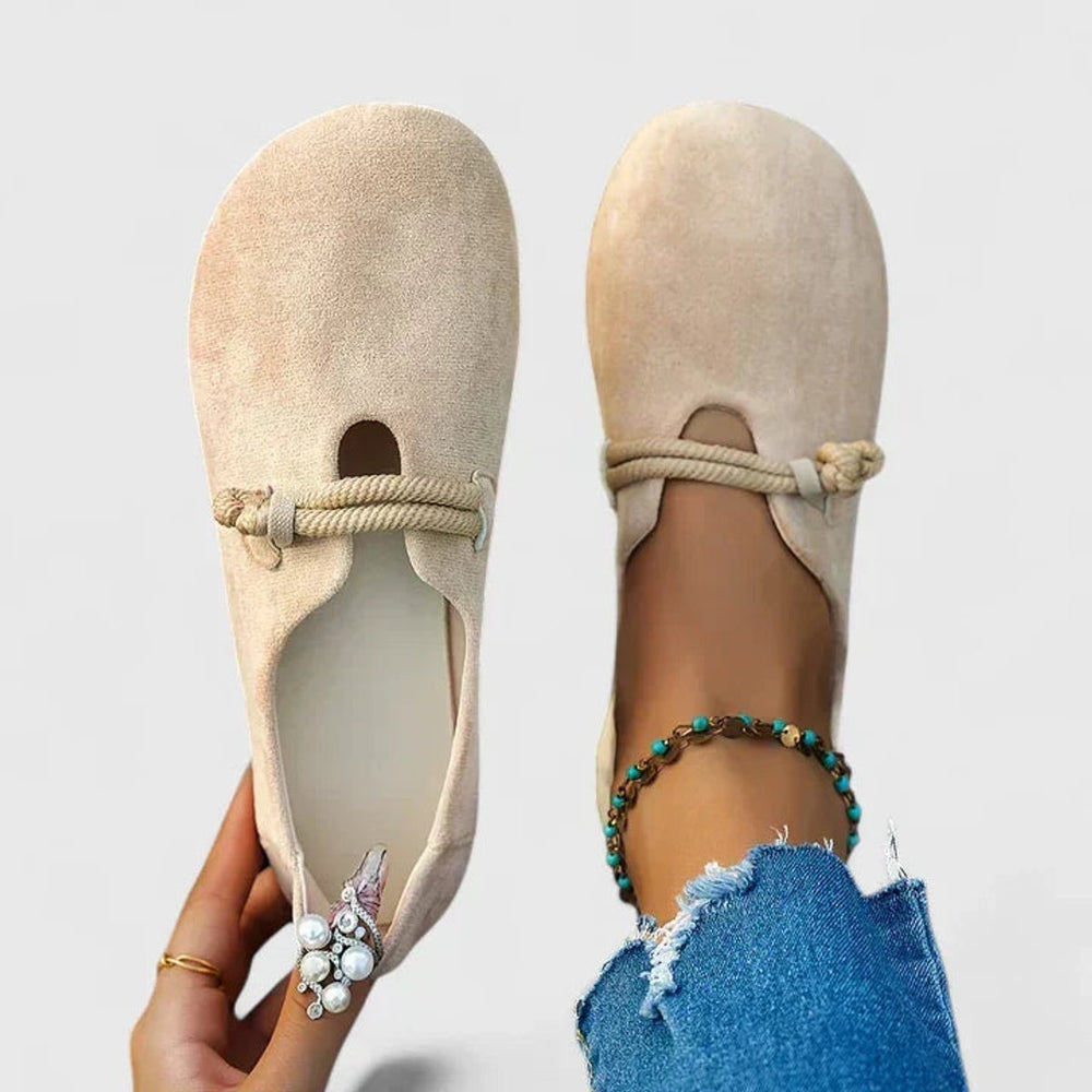 Women's Orthopedic Rope-Tie Suede Comfort Loafers - Beige