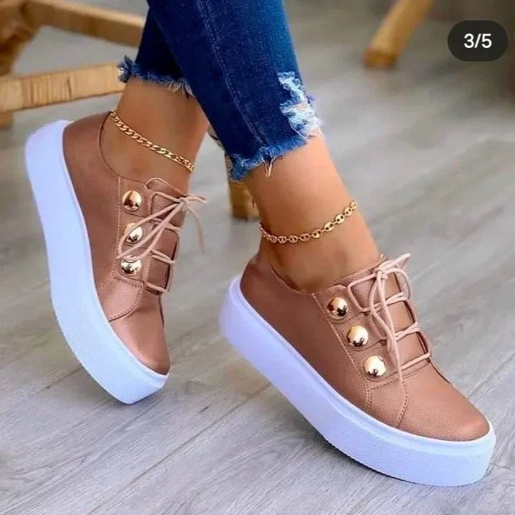 Women's Orthopedic Round-Toe Platform Lace-Up Sneakers - Rose Gold