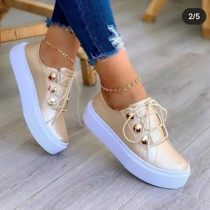 Women's Orthopedic Round-Toe Platform Lace-Up Sneakers - Gold (Almost sold out!)