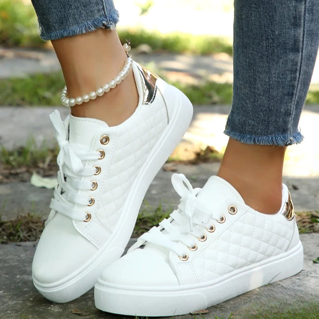 Women's Orthopedic Shoes Quilted Leather Lace-Up Fashion Sneakers