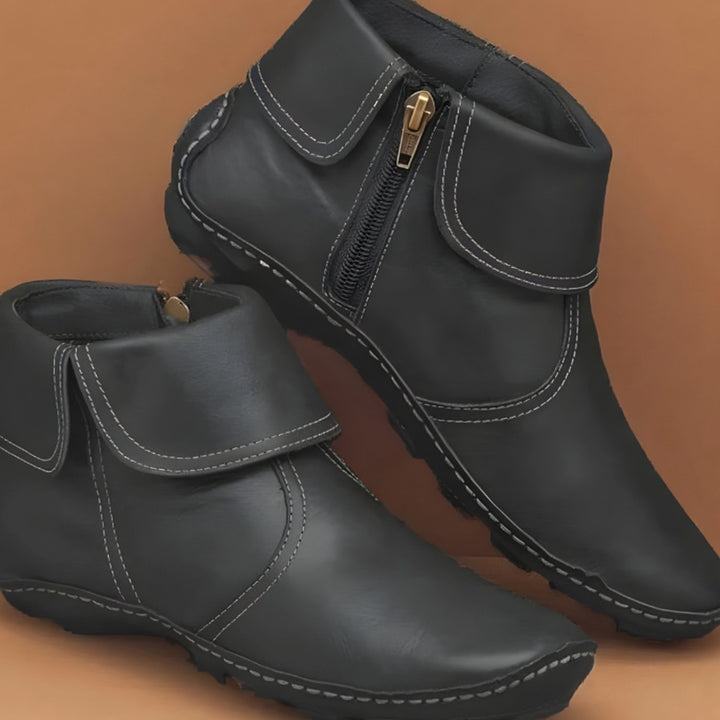 Women's Orthopedic Waterproof Side-Zip Leather Ankle Boots - Black