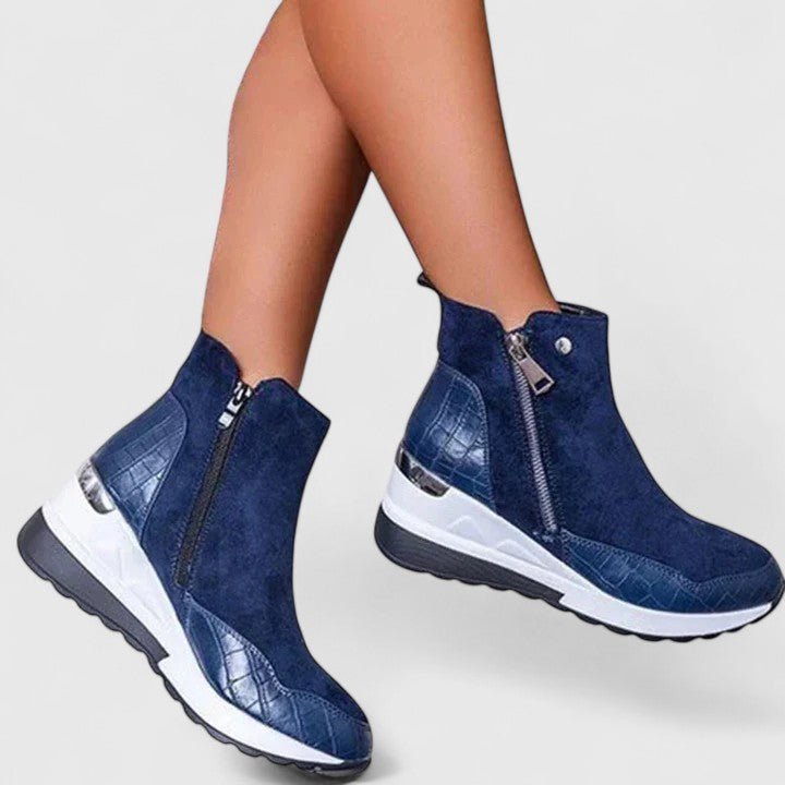 Women's Orthopedic Wedge Ankle Boots Arch-Support Side-Zip Sneaker Booties - Blue