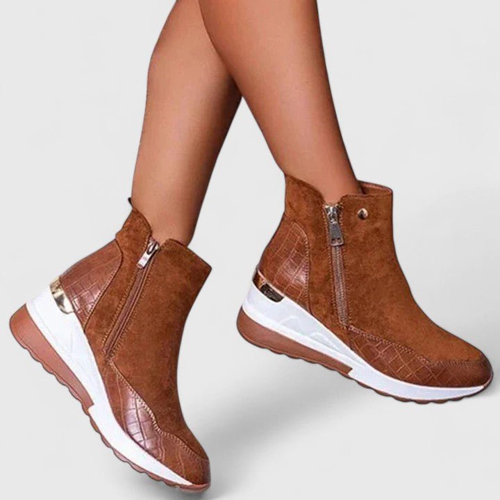 Women's Orthopedic Wedge Ankle Boots Arch-Support Side-Zip Sneaker Booties - Brown