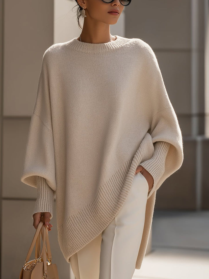 Women's Oversized Batwing Knit Pullover Sweater - Beige