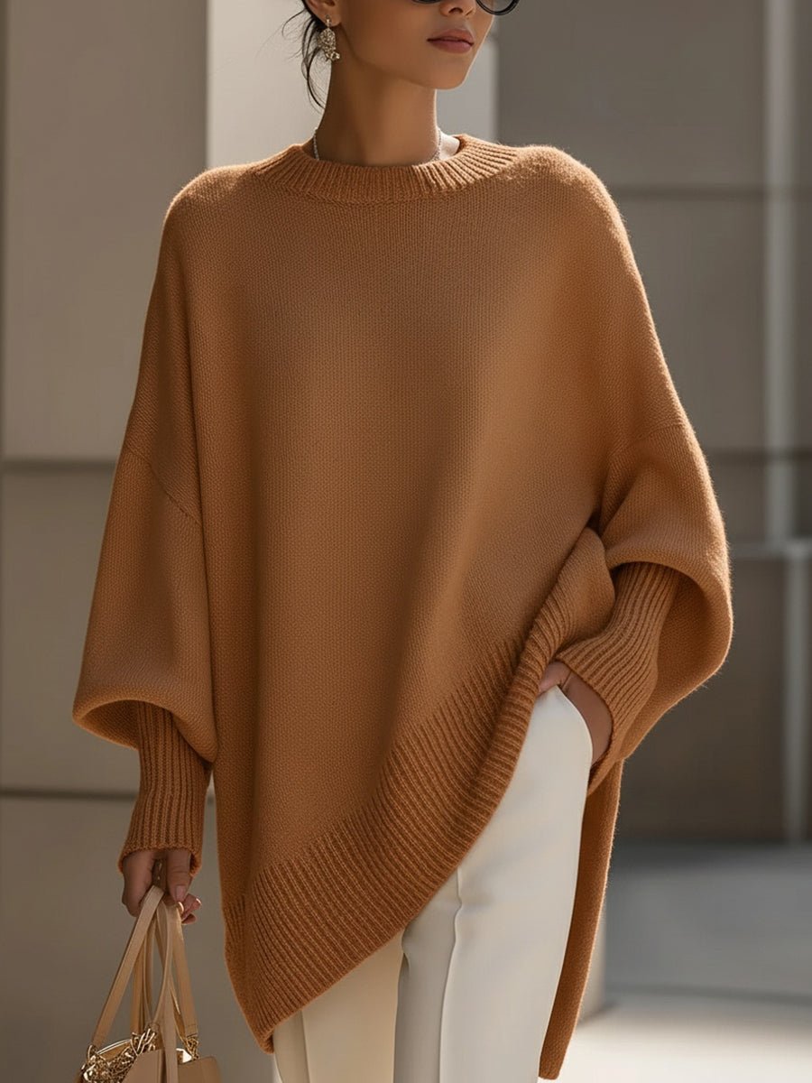 Women's Oversized Batwing Knit Pullover Sweater - Caramel