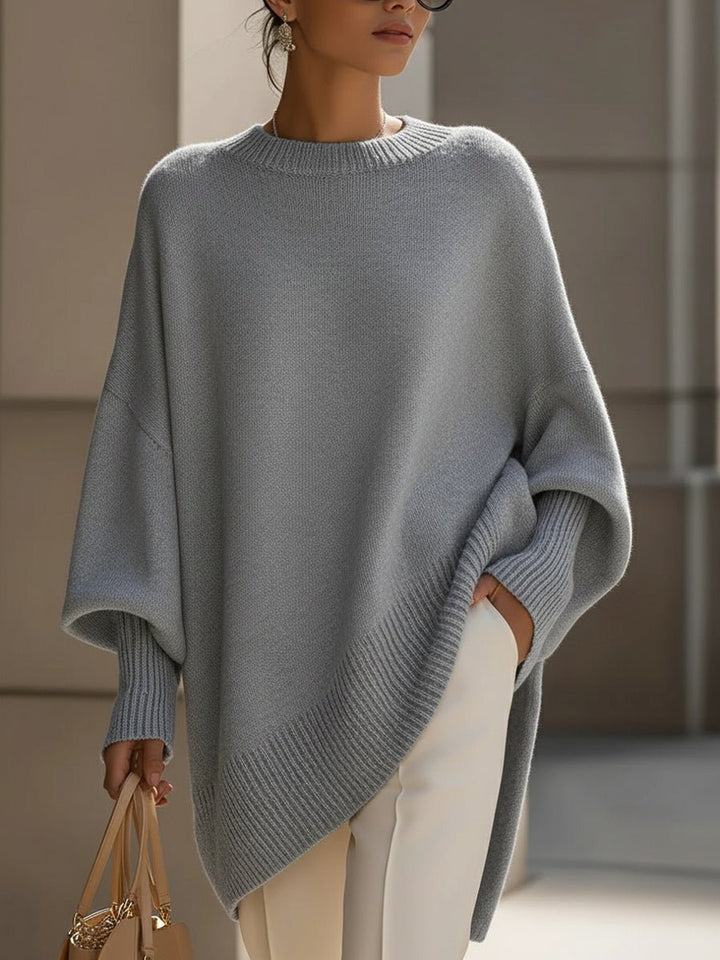 Women's Oversized Batwing Knit Pullover Sweater - Gray