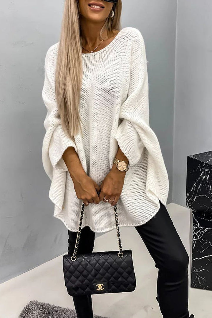 Women's Oversized Batwing-Sleeve Crew Neck Knit Sweater - Cream