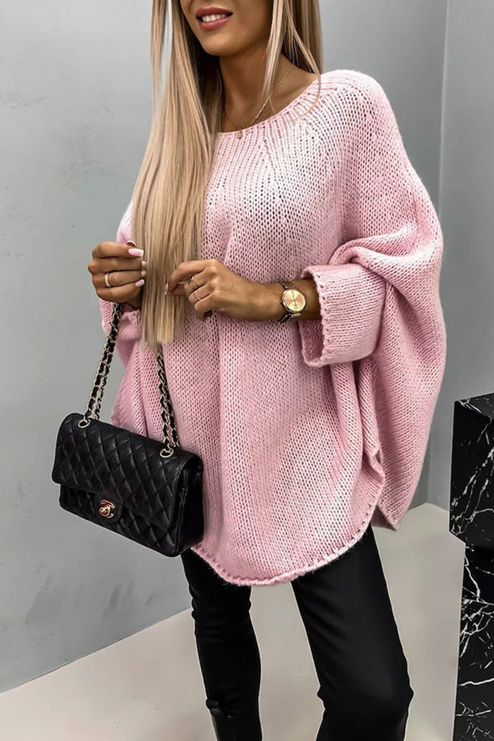Women's Oversized Batwing-Sleeve Crew Neck Knit Sweater - Pink