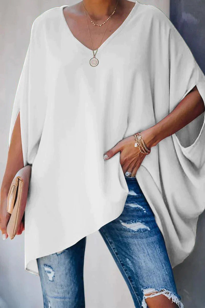 Women's Oversized Batwing-Sleeve V-Neck Tunic Top - Weiß