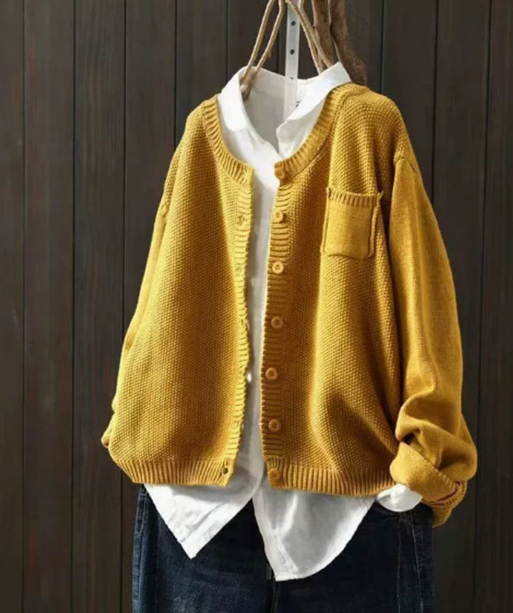 Women's Oversized Button-Front Knit Cardigan Sweater - Yellow