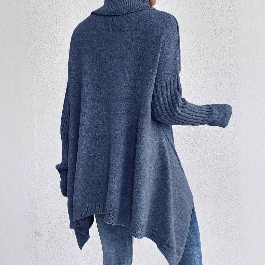Women's Oversized Cashmere Turtleneck Sweater Asymmetric Hem
