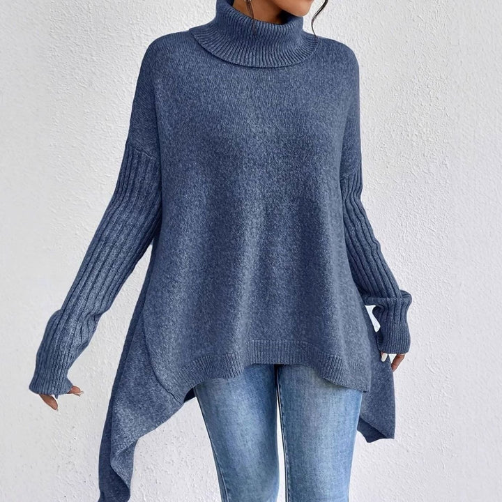 Women's Oversized Cashmere Turtleneck Sweater Asymmetric Hem