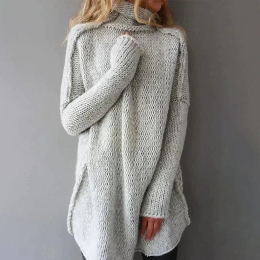 Women's Oversized Chunky Knit Turtleneck Sweater - Gray