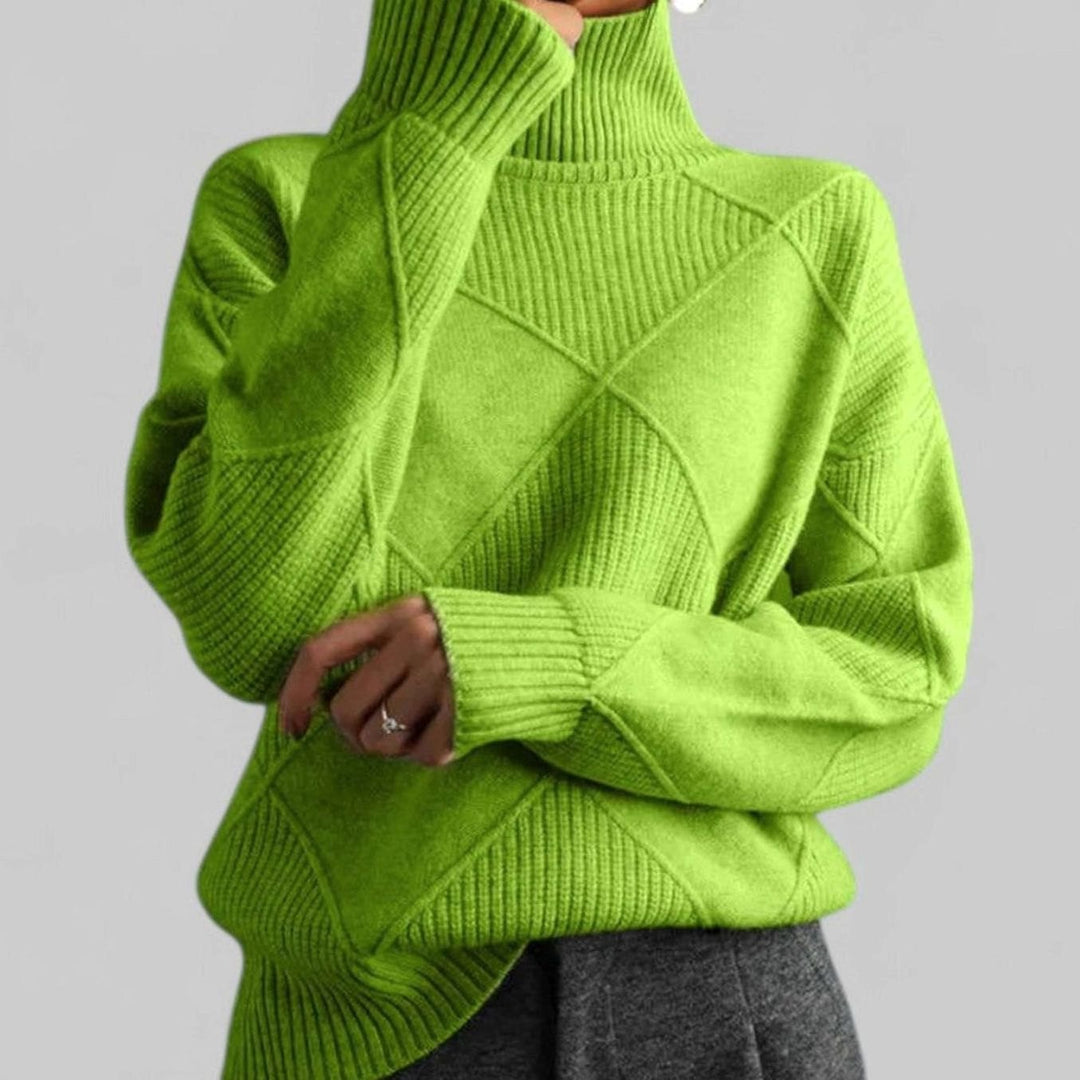 Women's Oversized Diamond-Knit Turtlenecks Sweater - Green