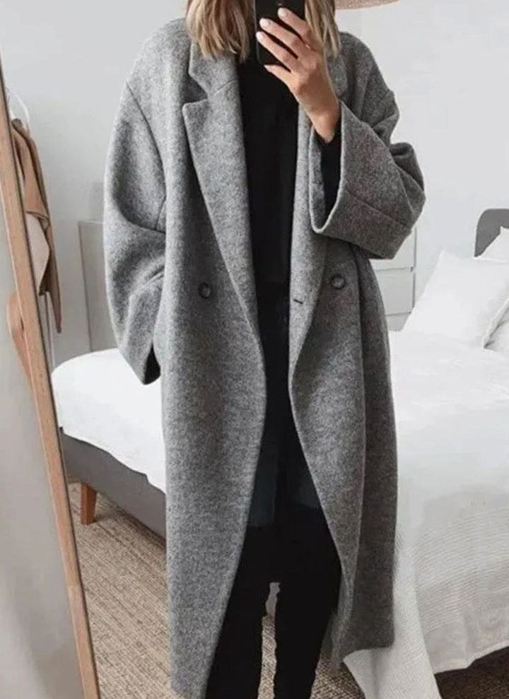 Women's Oversized Double-Breasted Button-Down Coat - Gray