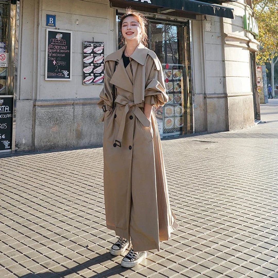 Women's Oversized Double-Breasted Maxi Longline Trench Coat
