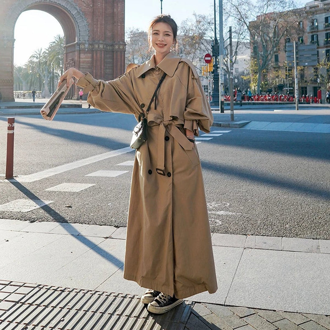 Women's Oversized Double-Breasted Maxi Longline Trench Coat