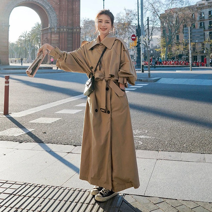 Women's Oversized Double-Breasted Maxi Longline Trench Coat