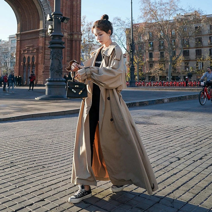 Women's Oversized Double-Breasted Maxi Longline Trench Coat