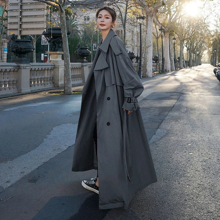 Women's Oversized Double-Breasted Maxi Longline Trench Coat