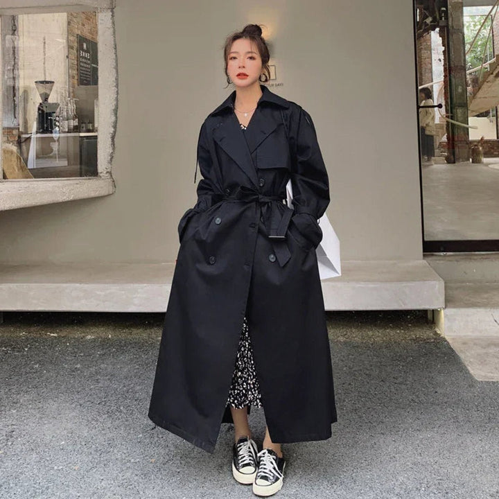 Women's Oversized Double-Breasted Maxi Longline Trench Coat