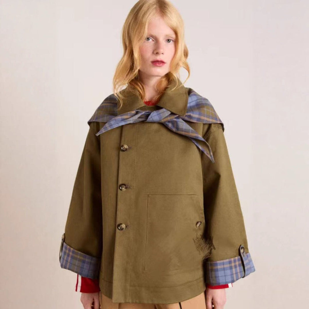 Women's Oversized Double-Breasted Tartan-Lined Trench Coat
