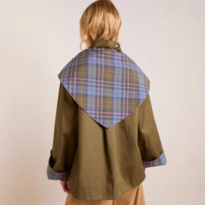 Women's Oversized Double-Breasted Tartan-Lined Trench Coat
