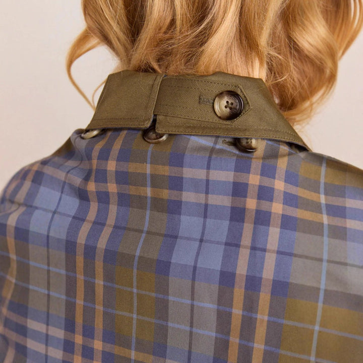 Women's Oversized Double-Breasted Tartan-Lined Trench Coat