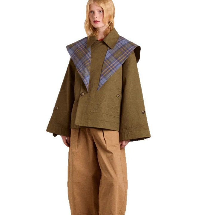 Women's Oversized Double-Breasted Tartan-Lined Trench Coat