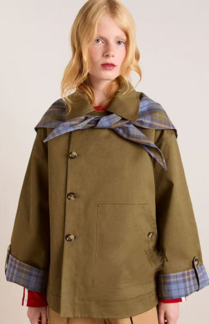 Women's Oversized Double-Breasted Tartan-Lined Trench Coat - Brown