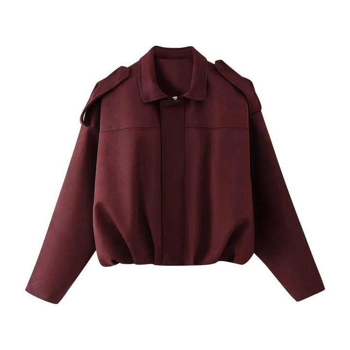 Women's Oversized Faux Suede Satin-Lined Vintage Bomber Jacket - Burgundy