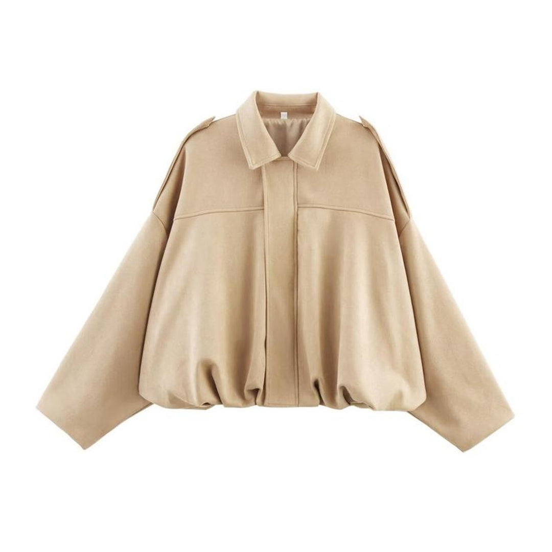 Women's Oversized Faux Suede Satin-Lined Vintage Bomber Jacket - Beige