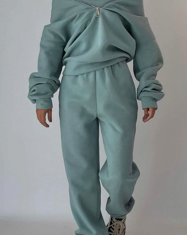 Women's Oversized Half-Zip Crop Pullover Two-Piece Set