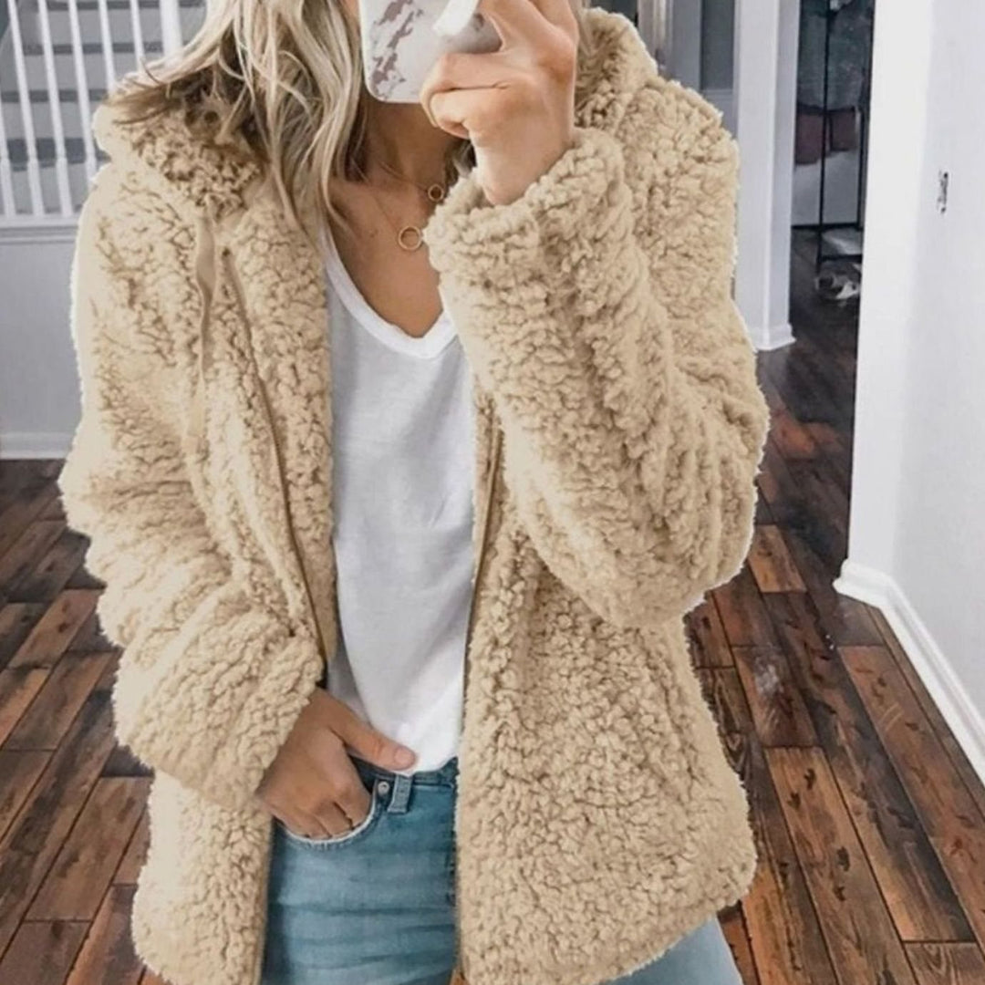 Women's Oversized Hooded Sherpa Teddy Coat - Beige