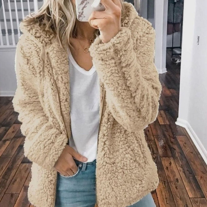 Women's Oversized Hooded Sherpa Teddy Coat - Beige