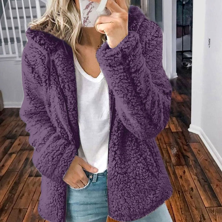 Women's Oversized Hooded Sherpa Teddy Coat - Purple