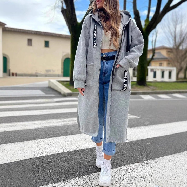 Women's Oversized Long Hoodie Coat Relaxed Zip-Up Outerwear - Gray