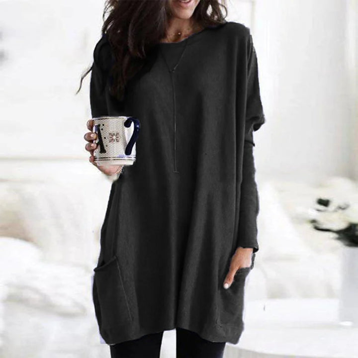 Women's Oversized Long Sleeve Pocket Tunic Top - Schwarz