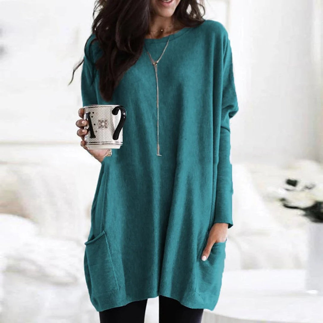 Women's Oversized Long Sleeve Pocket Tunic Top - Türkis