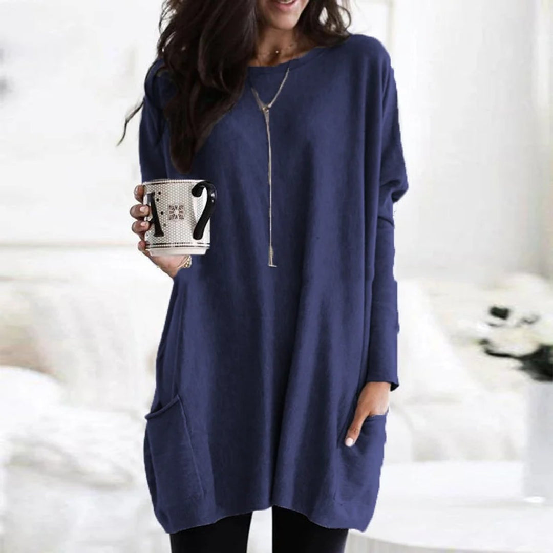 Women's Oversized Long Sleeve Pocket Tunic Top - Marineblau