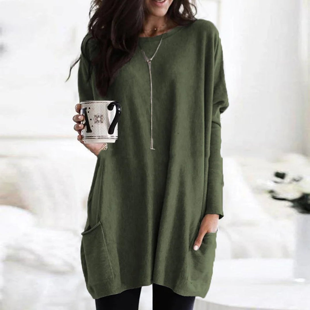 Women's Oversized Long Sleeve Pocket Tunic Top - Olivgrün