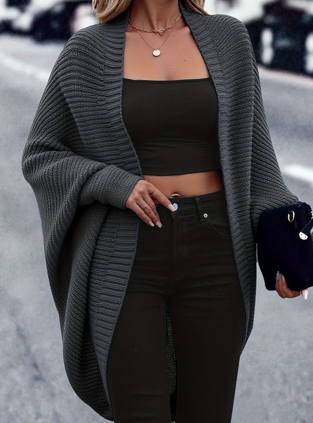 Women's Oversized Longline Open-Front Knit Cardigan