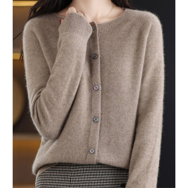 Women's Oversized Merino Wool Button-Up Knit Cardigan - Brown