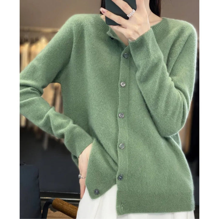 Women's Oversized Merino Wool Button-Up Knit Cardigan - Light Green