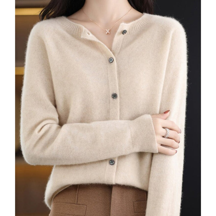 Women's Oversized Merino Wool Button-Up Knit Cardigan - Khaki