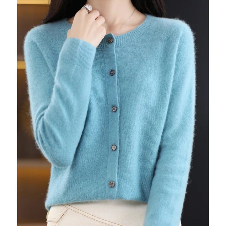 Women's Oversized Merino Wool Button-Up Knit Cardigan - Light Blue