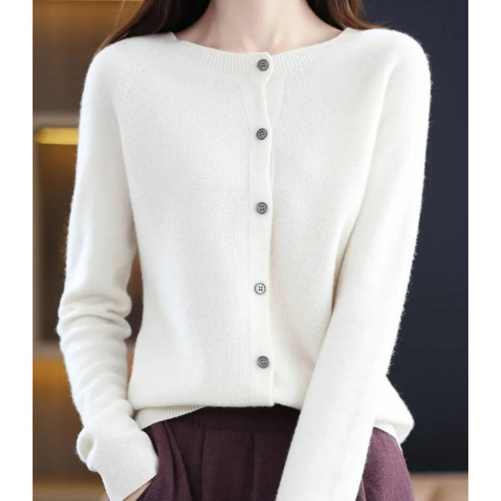 Women's Oversized Merino Wool Button-Up Knit Cardigan - White
