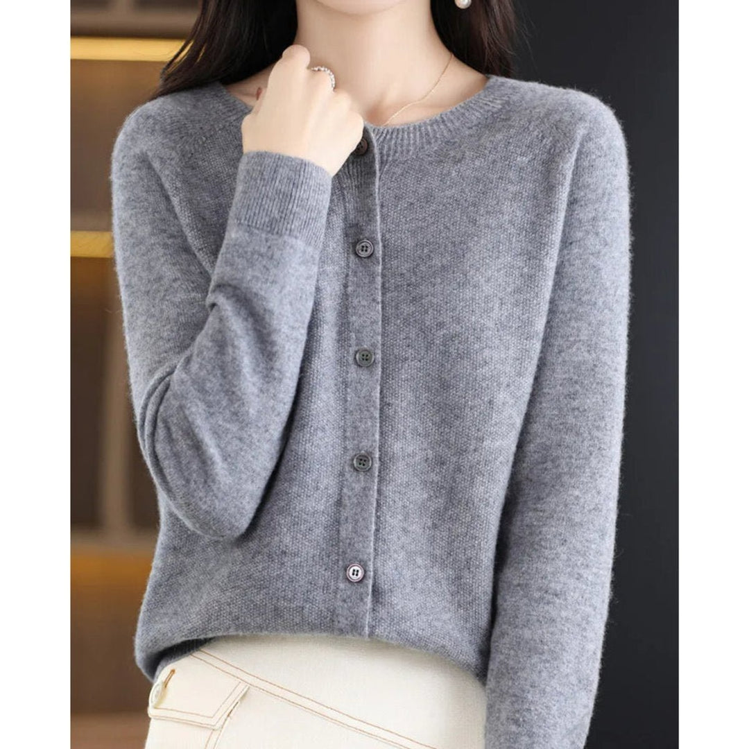 Women's Oversized Merino Wool Button-Up Knit Cardigan - Grey