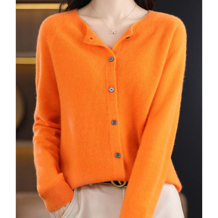 Women's Oversized Merino Wool Button-Up Knit Cardigan - Orange